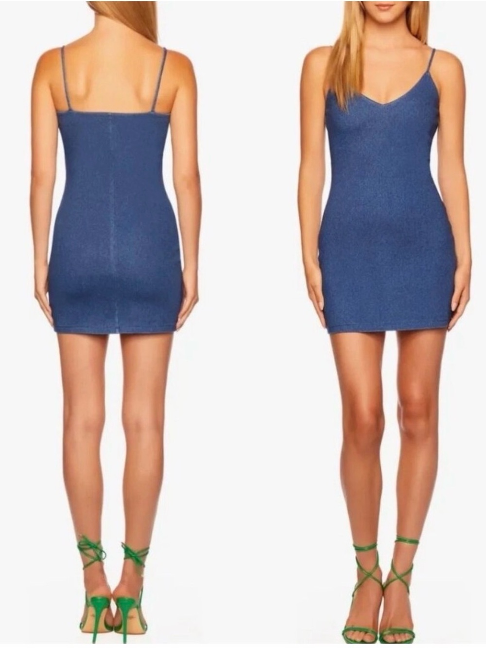 Susana Mónaco Blue Jean Spaghetti-Strap Bodycon Dress